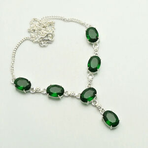 925 Silver Plated Green Quartz Statement Necklace Drop Pendant Handmade NWT